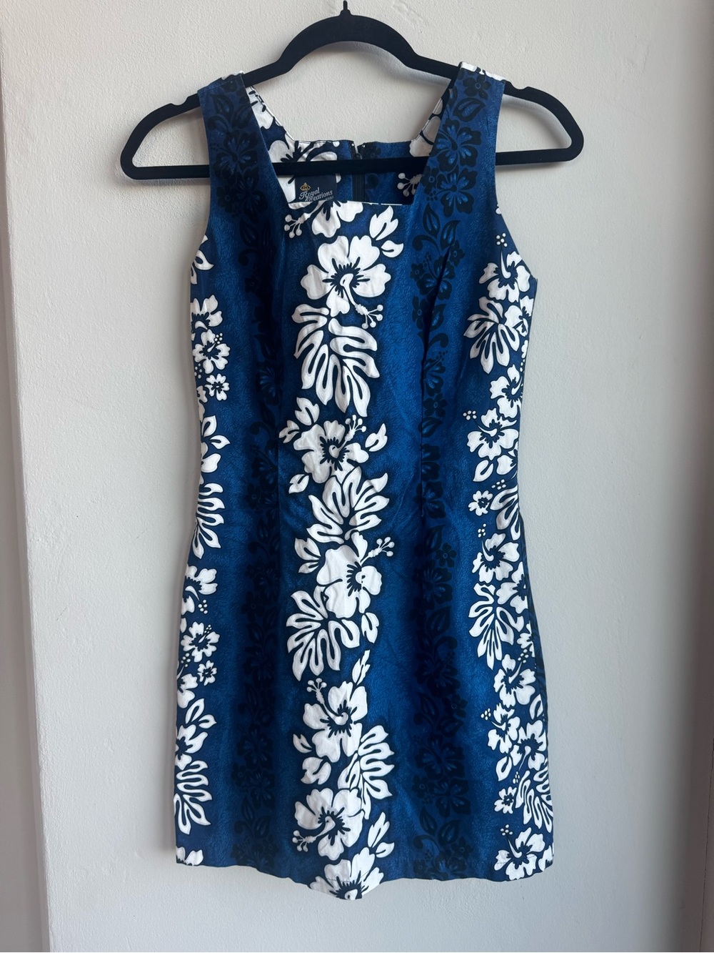Vintage 90s Royal Creations Hawaiian Hibiscus Mini Dress – Blue & White Cotton